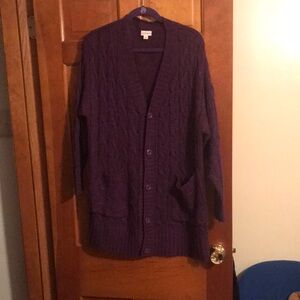 Purple Cable Knit Cardigan Sweater